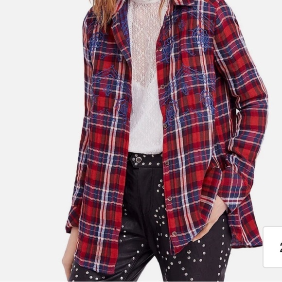 Free People Womens Magical Plaid
Button Up Shirt, Red, Small - Picture 8 of 11